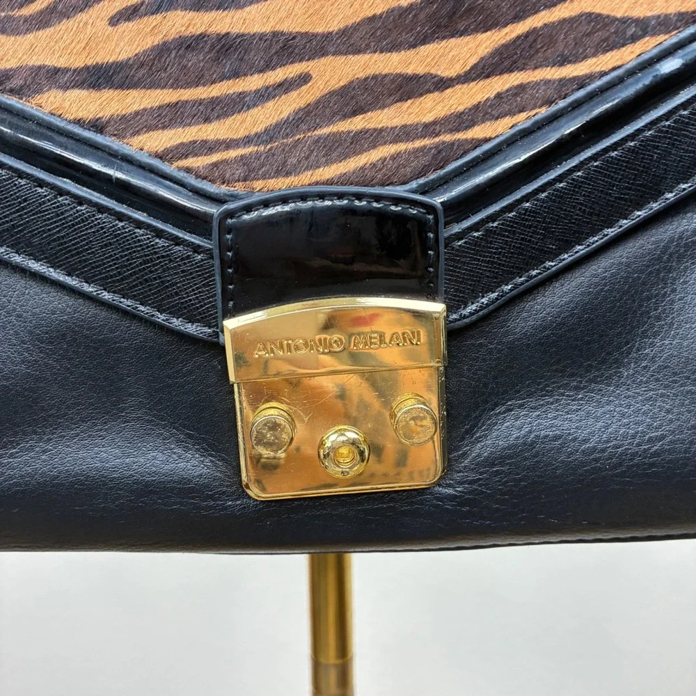Antonio Melani Crossbody Bag Animal Tiger Print Genuine Leather Pony Hair Black